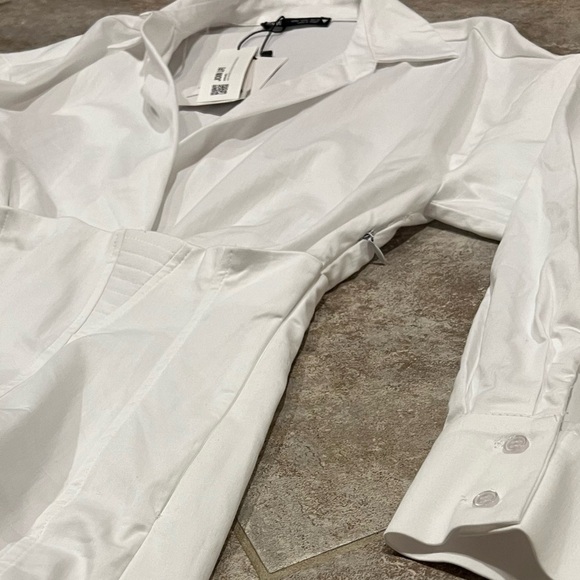 NWT Zara Structured Poplin Collared Long Sleeve Mini Shirt Dress White Medium - Picture 9 of 13